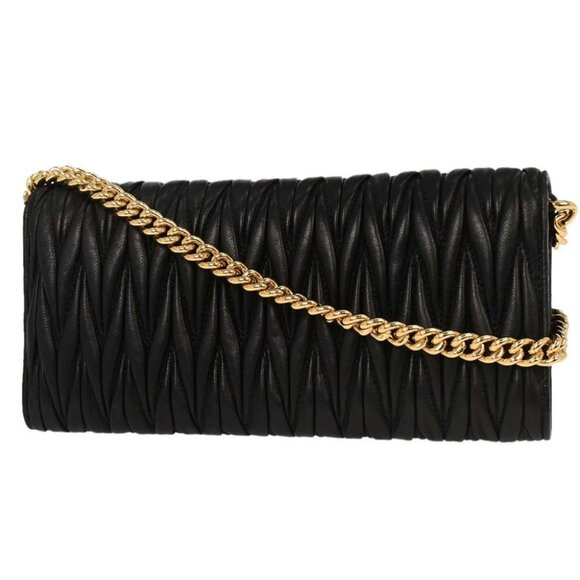 Miu Miu Black Lambskin Matelasse Wallet On Chain WOC 5BP290 144868 - Picture 2 of 10